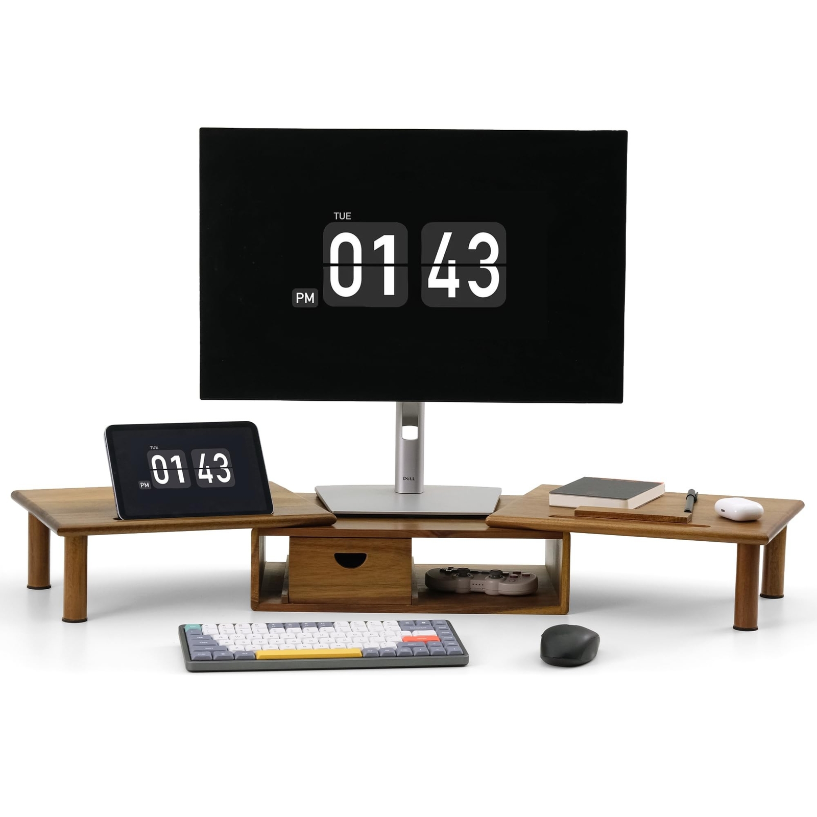 Adjustable Dual Monitor Stand Riser for Desk with Length and Angle Control, 2-Slot Design-image