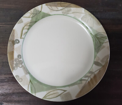 Corelle TEXTURED LEAVES Dinner Plates Sandstone Beige Green Brown 