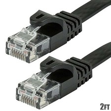 2FT Flat Cat5E RJ45 UTP Stranded LAN Network Ethernet Router Patch Cable Black