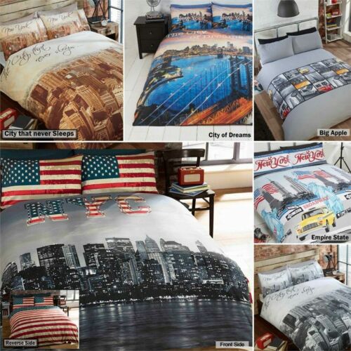 New York City Skyline American Themed Reversible Bedding Duvet Quilt Cover Set - Picture 1 of 13