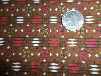 1/2Y Antique Vintage Cotton Quilt Fabric 34W Primitive Print Brown Red #477