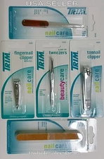 TRIM 5 pcs Set - Nail Clippers, Tweezers, Sapphire File, Emery Board - NEW