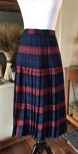 VTG Navy/Red/Hunter Plaid Wool Blend Midi Pleated Skirt 8