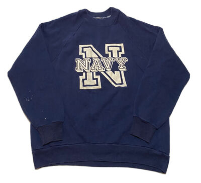 Vintage US Navy Logo Stencil Crewneck Sweatshirt Size M Made in 