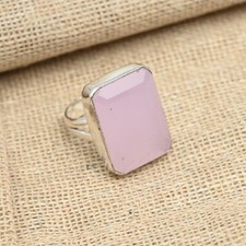 Pink Chalcedony Gemstone Handmade 925 Sterling Silver Ring Jewelry