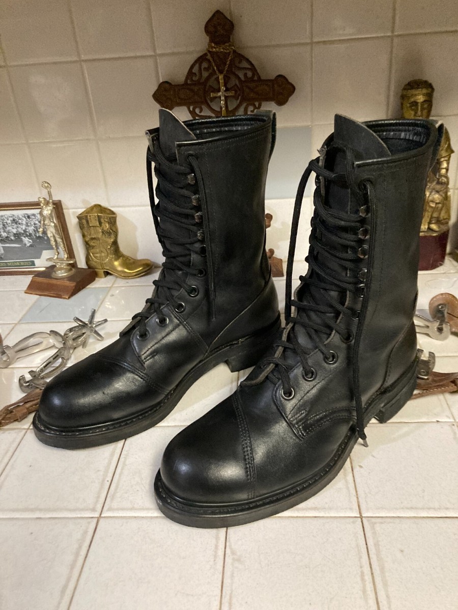 Vintage 2000 USA Black Leather Lace Up Military Combat Boots