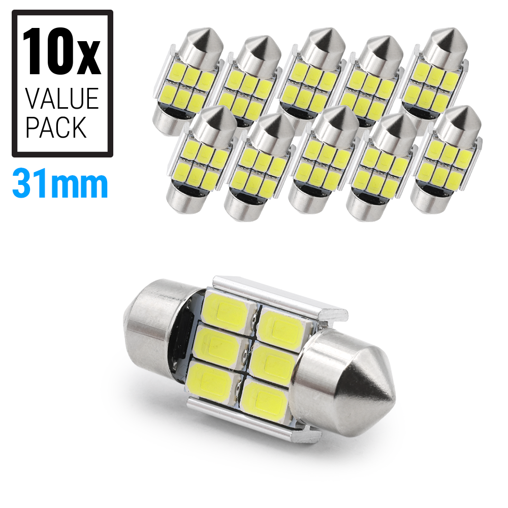 10 X 43mm 6SMD 5630 211 Warm White Festoon Dome Map Interior LED Light Bulbs Can