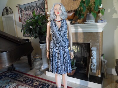 Proenza Schouler Black/Gray Python Print Faux Wrap Pleated Dress w/Drop Waist 2