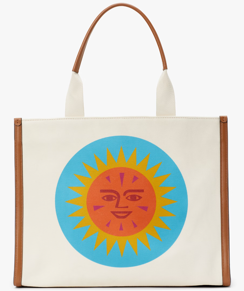 Kate Spade Alexander Girard Sun XL Tote Ivory Canvas Saddle Leather KB935 NWT