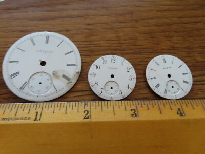 Vtg ELGIN Watch Parts Lot of 3 Face Plates Watchmaker Repair Pocket 2 Sizes