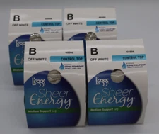 L’eggs Pantyhose Sheer Energy OFF WHITE B Control Top Sheer Toe 4 Pairs
