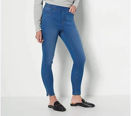 Denim & Co. Comfy Knit Petite Jeggings with Side Slits, Medium Wash, MD  A453652