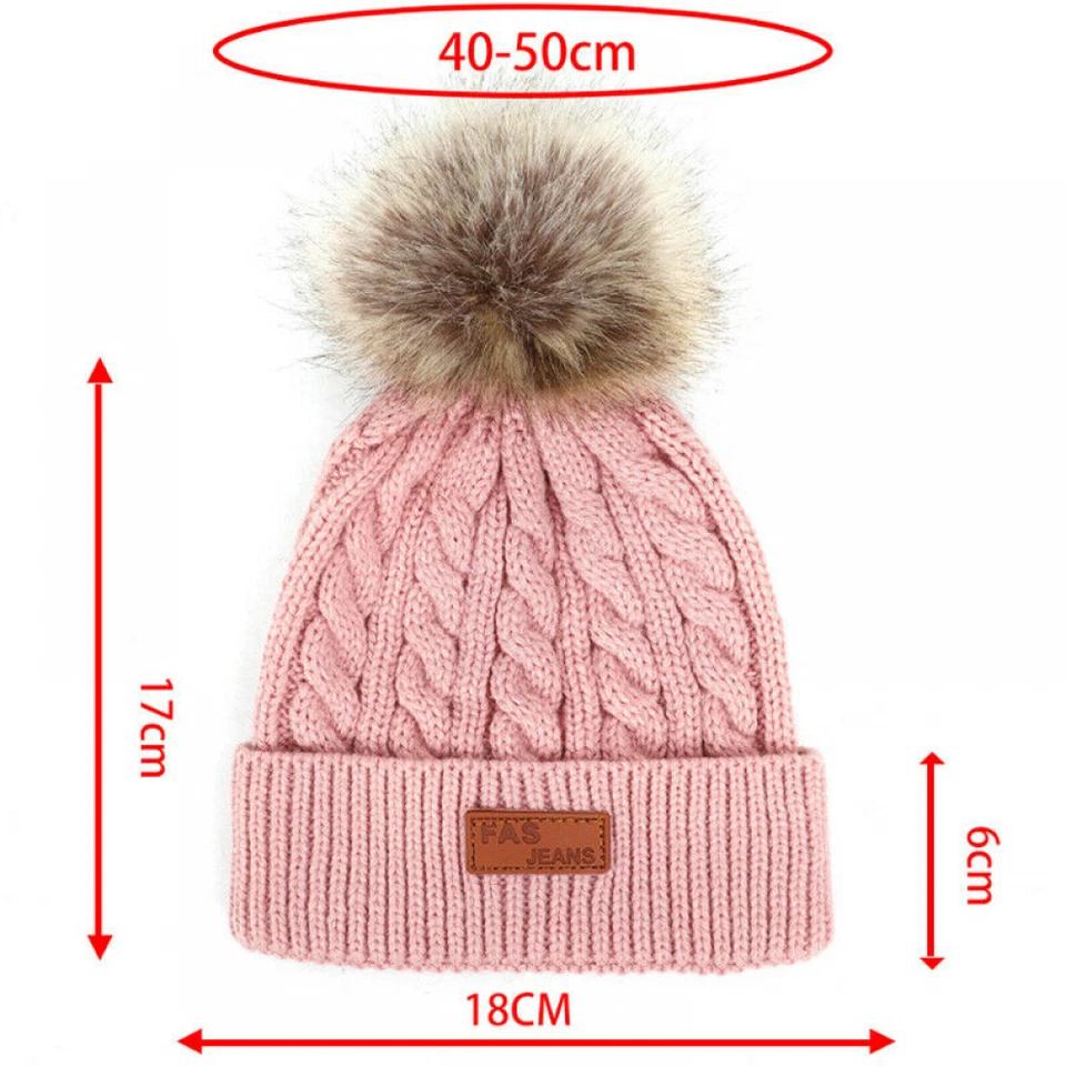 Bebé Niño Invierno Cálido Tejido Piel Pom Bobble Sombrero Gorro Gorra Para Niño Niña Niño. Foto 2 de 4