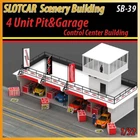 Slot Car Scenery Building 4 Unit Pit &Garage w/Control Center Scalextric,Carrera