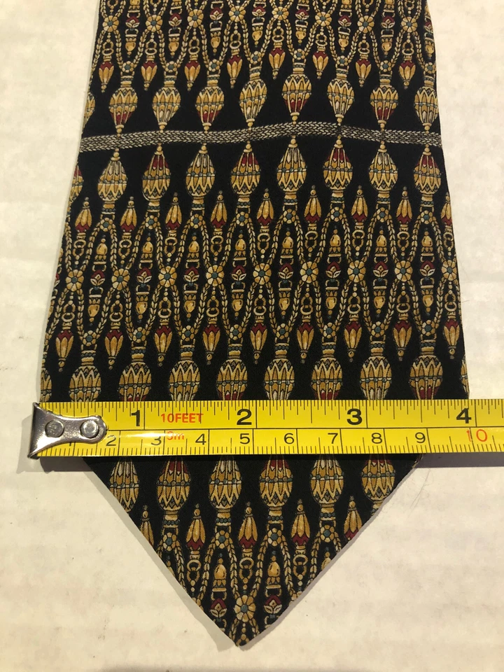 MUSEO METROPOLITANO DE ARTE 100% SEDA 4" CORBATA CUELLO NEGRO/ORO/ROJO PATRÓN Z22 Foto 4 de 4