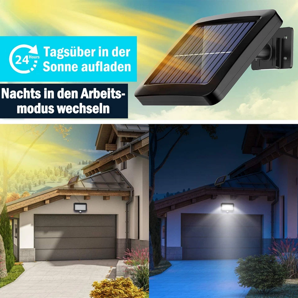 2X LAMPADE SOLARI DA ESTERNI FARO 30W PANNELLO RICARICA SOLARE SENSORE MOVIMENTO - Immagine 4 di 4