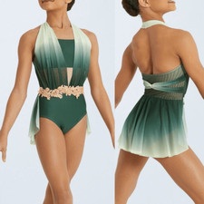 WEISSMAN elite Dance Costume green ombre gold Lifelines PL11371 XLA adult