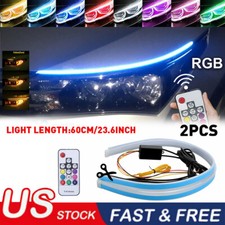 2pcs Rgb 60cm Led Drl Light Car Headlight Strip Light Turn Signal Remote Control
