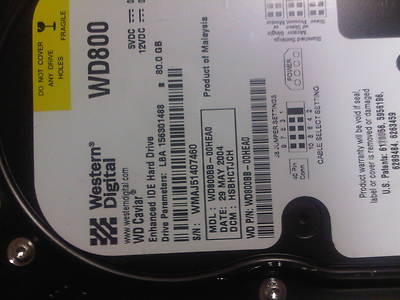 WESTERN DIGITAL WD WD800BB-00HEA0 80GB IDE HARD DISK DRIVE HSBHCTJCH 