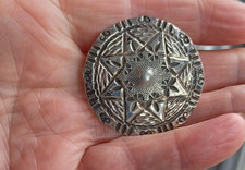 Vintage Hammered Pewter Star Shield Brooch Signed CASIMIR  Arts & Crafts