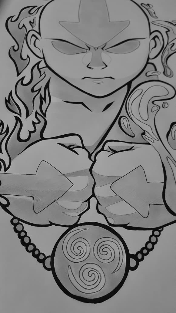 Unique Hand Drawn Tattoo style 'Aang - Avatar the Last Airbender' Artwork