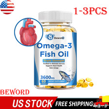 Omega 3 Fish Oil Capsules 3x Strength EPA  DHA, Highest Potency 60 Softgels
