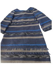 Alice + Olivia Evelina Dress Size 10 Tweed Wool Bell Sleeve Navy Grey Short