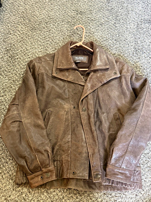 Wilsons Leather Men's Brown Leather Short Jacket Zip/Button Point Collar Size S