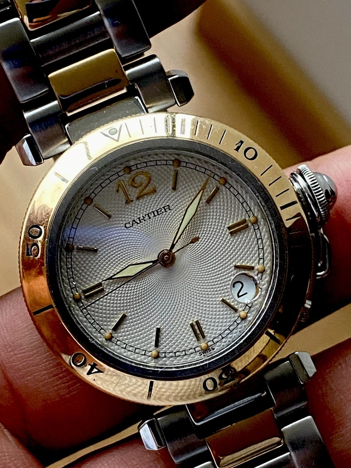 Автоматические часы унисекс Cartier Pasha 35,5 мм 18K из нержавеющей стали белые ссылка 1034 - Изображение 3 из 4