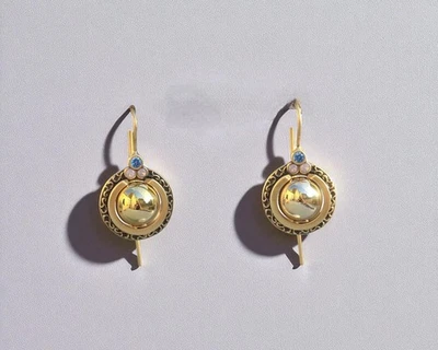 Boucles d'oreilles Dormeuse Rond Doré Serti CZ Fausse Perle SB7 - Photo 1/4