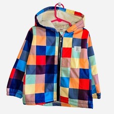 Kids Colorblock Hooded Jacket Coat Unisex Kids Size 110 4T-5T Faux Fur Lined