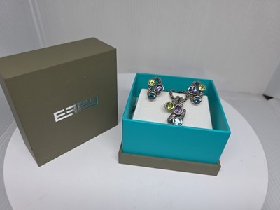 EFFY / 925 Sterling Silber / 18k Gold Multi Edelsteine Halskette und Ohrringe Set