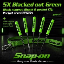 5 Snap On Tools Special Edition Pocket Screwdrivers Green Promo Blackedoutgift