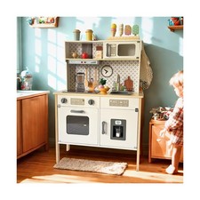 Wooden Play Kitchen for Kids with Working Sink  Faucet Toy   Monte... Fas