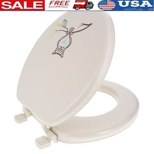 Plush Round Toilet Seat Vinyl Soft Close Easy Installation Durable Hinges New