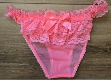 NWT Vintage Victoria's Secret Coral Pink Sheer Mesh Lace Cheekini Panties Bow S