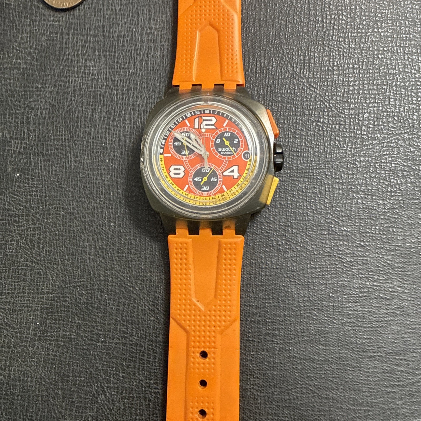 RARE 2007 Swatch Irony Chrono NARANJA Orange Watch - Swiss Made - SUSO400 Y2K