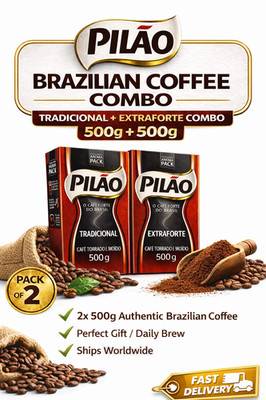 Pilao Coffee Traditional Roast and pilao Extraforte combo pack 2x500g Brazilian 
