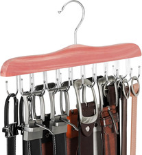 Belt Hanger for Closet, Cedar Wooden Hangers with 20 Rotatable Hooks, Closet Org