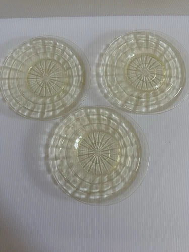 Anchor Hocking Yellow Block Optic Dessert Bread And Butter Plate 6" Set of 3