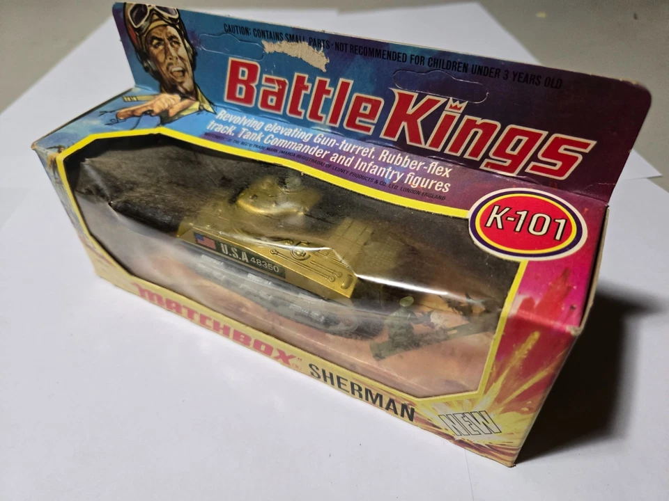 Vintage 1974 Lesney Matchbox Battle Kings K101 Army Sherman Tank Original Box - Image 3 of 4