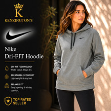 Nike Dri-FIT Pullover Hoodie Women s Large Gray Athletic Training Swoosh