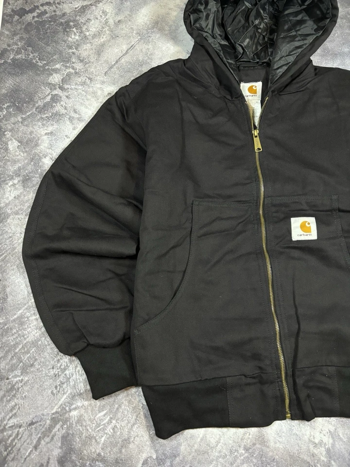 Carhartt Rework Work Jacket Black L Size Cropped Heavy Hoodie Vintage Carpenter - Imagen 3 de 4