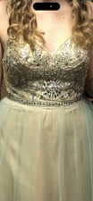 Say Yes to the Prom Ballgown Dress Ivory Blue Beaded Sequin Tulle Size 9/10