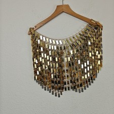 Gold Mirror Chain Mini Skirt Festival Rave Belly Dance Statement Waist Chain 30"