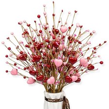 Pink Heart Decorations 24 Pack Red Heart Picks 17 Inch Pink Red Berry Stems