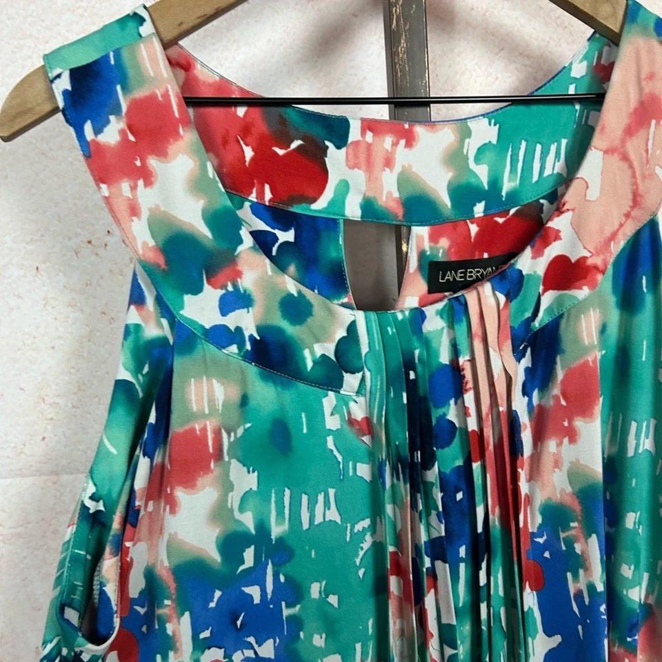 LANE BRYANT watercolor floral dress size 22 24 pleated neckline sleeveless 3X - Image 2 of 4