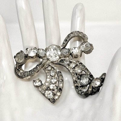 Vintage Eisenberg Original Rhinestone Bow Brooch 3  Large Costume Jewelry