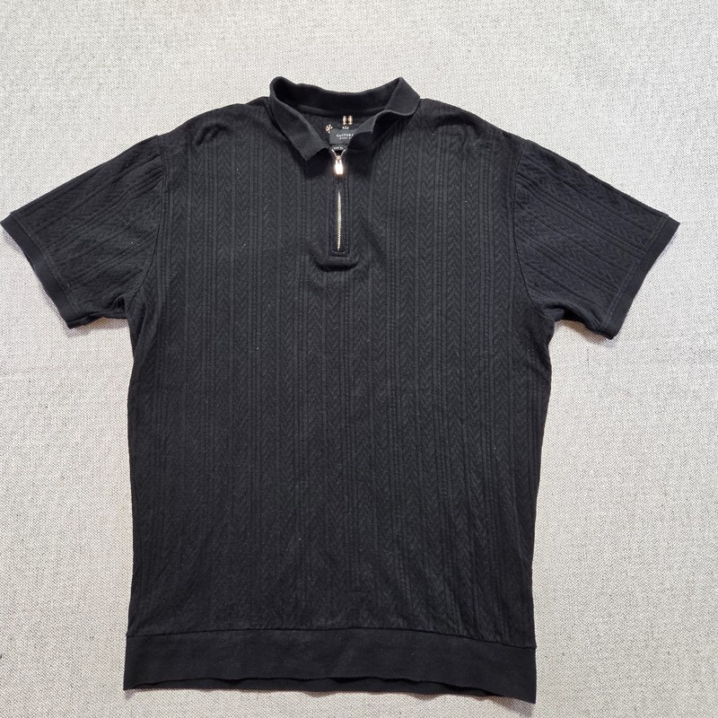 Cactus Man Men's Black Textured Zip-Up Polo Shirt Size XL Short Sleeve Collared