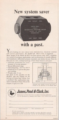#ad James Pond amp; Clark Circle Seal R 4012 Differential Pressure Limiter Ad 1967 $11.70